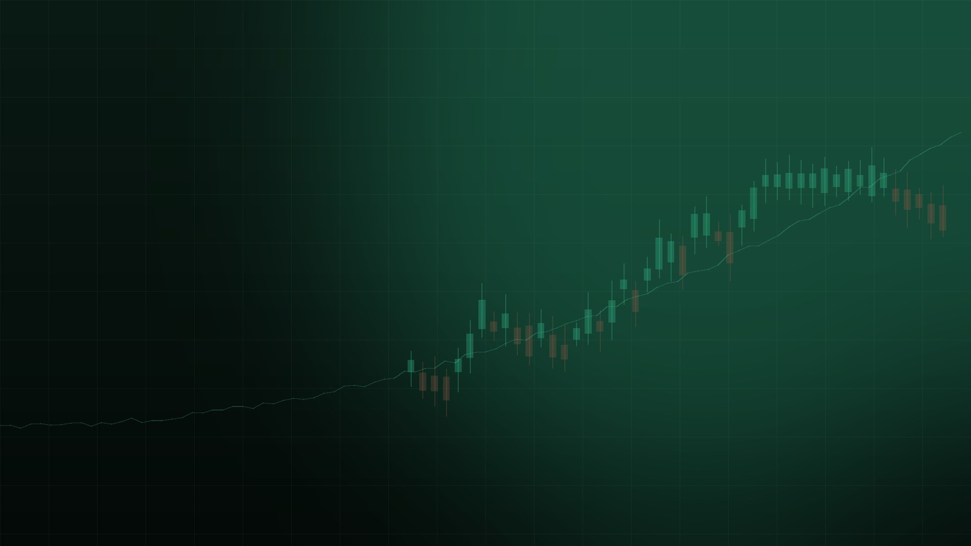 Financial market candlestick charts glowing on trading screens in a dark room